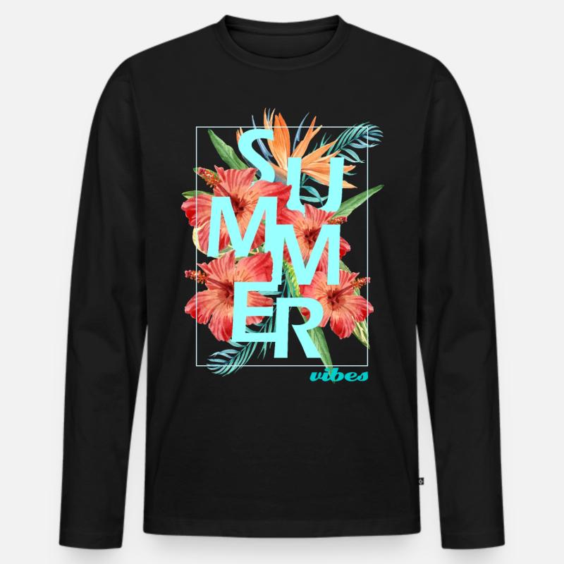 "SUMMER VIBES" design - hibiscus - Männer Premium Bio Langarmshirt - Schwarz