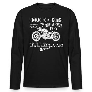 île d'homme 1957, moto racing shirt vintage biker - T-shirt manches longues Premium bio Homme - noir - Devant - Nico (187cm)