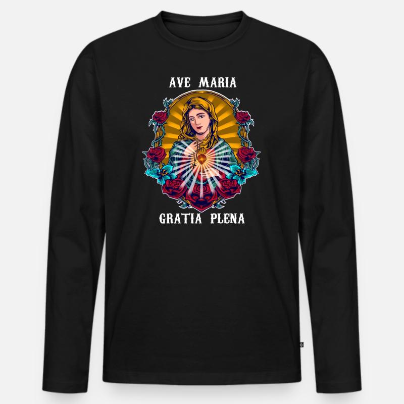 Ave Maria, Schubert, Voll der Gnade Gottesmutter - Männer Premium Bio Langarmshirt - Schwarz
