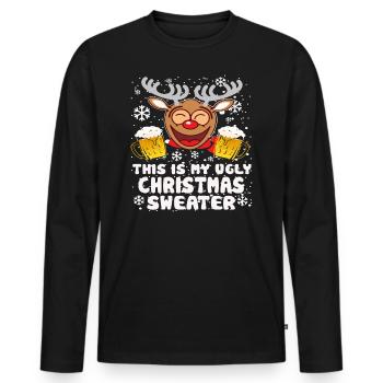 Fête, renne, pull de Noël laid Noël - T-shirt manches longues Premium bio Homme - noir - Devant - Nico (187cm)