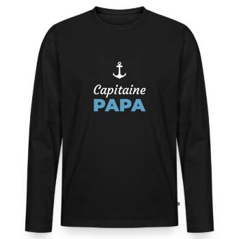 fete des peres, voilier, marin, bateau, bateaux - T-shirt manches longues Premium bio Homme - noir - Devant - Nico (187cm)