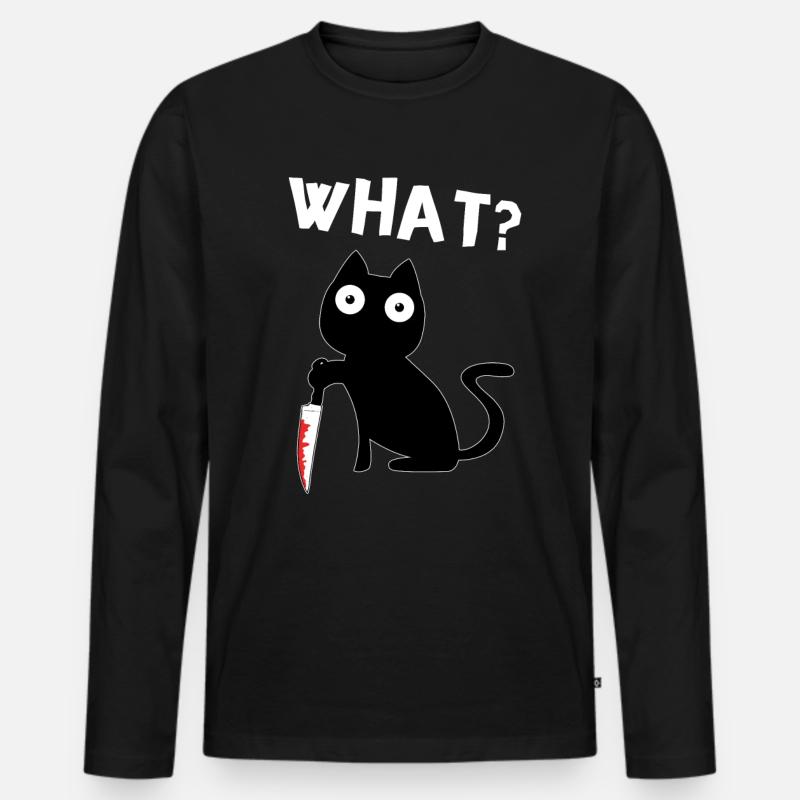 Black Murderous Cat What? Meme Katze mit Messer - Männer Premium Bio Langarmshirt - Schwarz