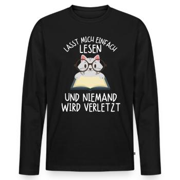 Leseratte Katze Katzen Buch Bücher Kätzchen Spruch - Männer Premium Bio Langarmshirt - Schwarz - Vorne - Nico (187cm)