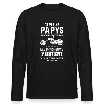 papy, papy motard, papy moto, vrais papys - T-shirt manches longues Premium bio Homme - noir - Devant - Nico (187cm)