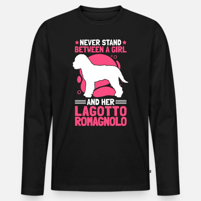 Mädchen mit Lagotto Romagnolo Trüffelhund - Männer Premium Bio Langarmshirt - Schwarz