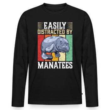 Easy to distract by manatee marine mammals - Men's Premium Organic Long Sleeve Shirt - black - Front - Nico (187cm)