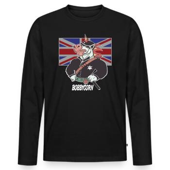 Bobbycorn, Einhorn England Bobby Polizist London - Männer Premium Bio Langarmshirt - Schwarz - Vorne - Nico (187cm)