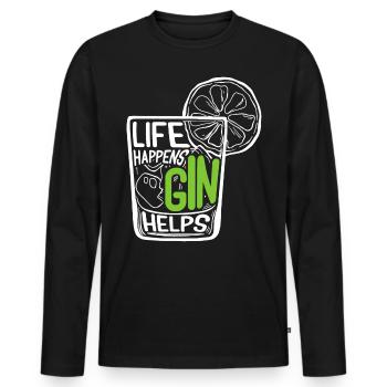 Life Happens Gin Helps - Men's Premium Organic Long Sleeve Shirt - black - Front - Nico (187cm)