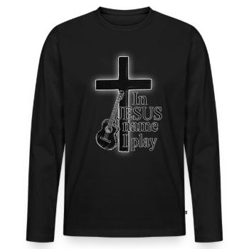 Jesus Christus - Gitarrist - In Jesus Name I Play - Männer Premium Bio Langarmshirt - Schwarz - Vorne - Nico (187cm)