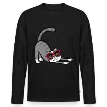 chat cool - T-shirt manches longues Premium bio Homme - noir - Devant - Nico (187cm)