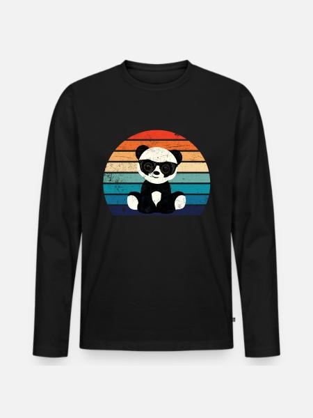 Panda mit Sonnenbrille - Männer Premium Bio Langarmshirt - Schwarz
