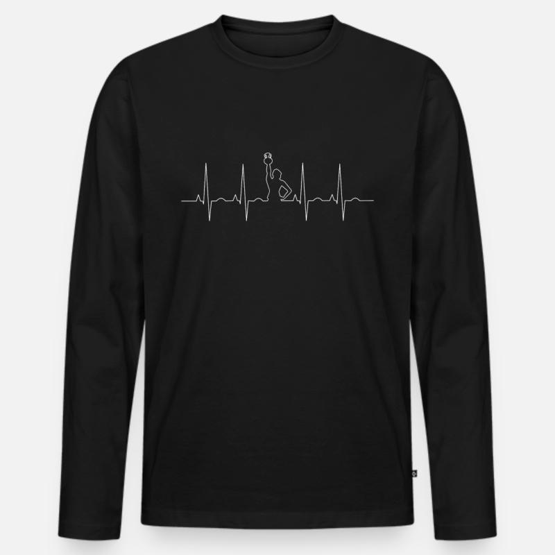 EKG Herzschlag Kettlebell - Männer Premium Bio Langarmshirt - Schwarz