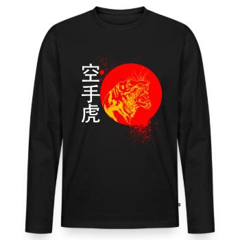 Karaté et un tigre avec des symboles japonais - T-shirt manches longues Premium bio Homme - noir - Devant - Nico (187cm)