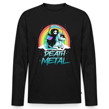Death Metal Einhorn mit Tod als Reiter Regenbogen - Männer Premium Bio Langarmshirt - Schwarz - Vorne - Nico (187cm)