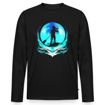 Illustration rétro de stand up paddle - conception de SUP - T-shirt manches longues Premium bio Homme - noir - Devant - Nico (187cm)