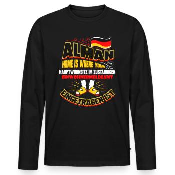 Alman Lustiger Alman Hauptwohnsitz Spruch Geschenk - Männer Premium Bio Langarmshirt - Schwarz - Vorne - Nico (187cm)