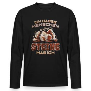 Ich Hasse Menschen Steine mag ich - Geologie - Männer Premium Bio Langarmshirt - Schwarz - Vorne - Nico (187cm)