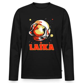 Laika Space Dog Soviet Union Space Dog - Men's Premium Organic Long Sleeve Shirt - black - Front - Nico (187cm)