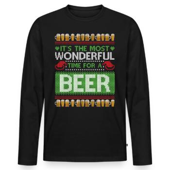 Kerstbier Ugly Christmas Sweater - Mannen Premium Bio shirt met lange mouwen - zwart - Voor - Nico (187cm)