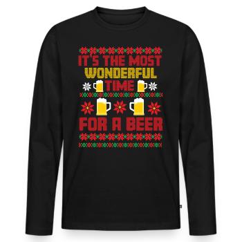 Kerstbier Ugly Christmas Sweater - Mannen Premium Bio shirt met lange mouwen - zwart - Voor - Nico (187cm)