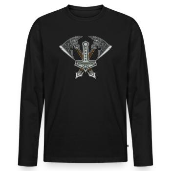 Mjolnir Thor Hammer Viking Norse Cosmology Runes - Männer Premium Bio Langarmshirt - Schwarz - Vorne - Nico (187cm)
