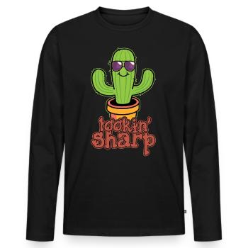 Kaktus Pflanze Looking Sharp - Männer Premium Bio Langarmshirt - Schwarz - Vorne - Nico (187cm)