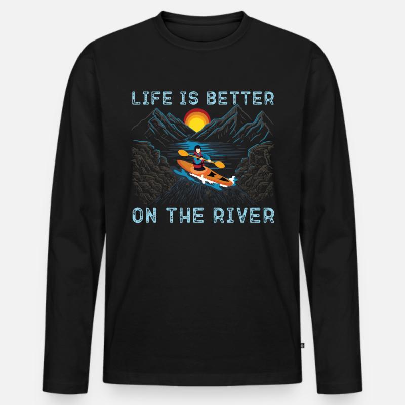 Kajak - Männer Premium Bio Langarmshirt - Schwarz