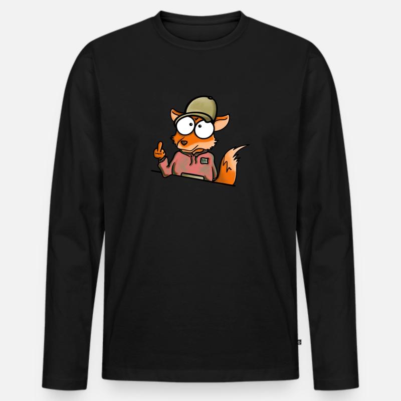 Fuchs mit Cap Mittelfinger - Männer Premium Bio Langarmshirt - Schwarz