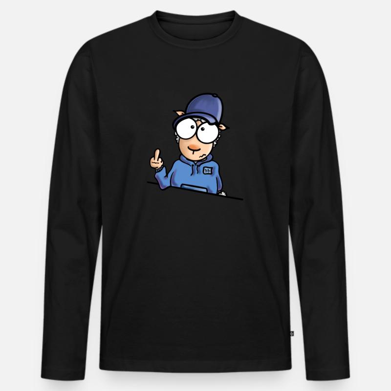 Schaf mit Cap Mittelfinger - Männer Premium Bio Langarmshirt - Schwarz