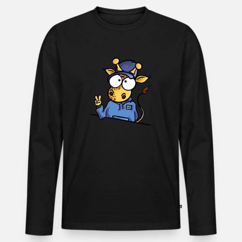 Giraffe mit Cap Peace - Männer Premium Bio Langarmshirt - Schwarz