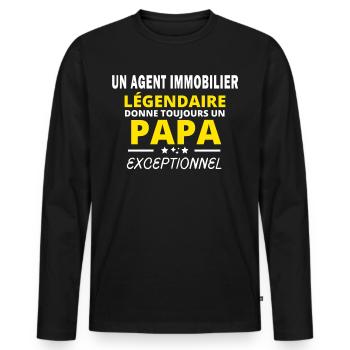 un AGENT IMMOBILIER légendaire drôle papa - T-shirt manches longues Premium bio Homme - noir - Devant - Nico (187cm)