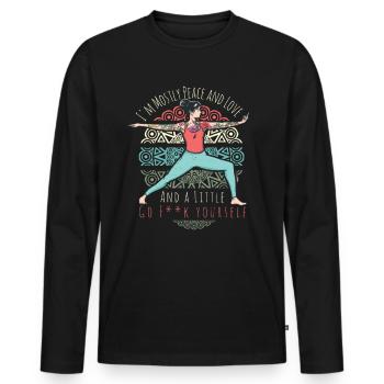 Funny Yoga Girl Peace Love Middle Finger Sarcasme - T-shirt manches longues Premium bio Homme - noir - Devant - Nico (187cm)