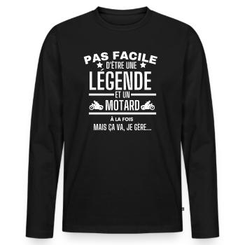 pas facile légende motard cadeau papa fan de moto - T-shirt manches longues Premium bio Homme - noir - Devant - Nico (187cm)
