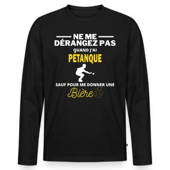 pétanque et bière humour alcool - T-shirt manches longues Premium bio Homme - noir - Devant - Nico (187cm)