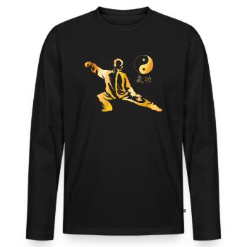 Maître de Tai Chi Yin Yang Chakra Énergie Zen - T-shirt manches longues Premium bio Homme - noir - Devant - Nico (187cm)