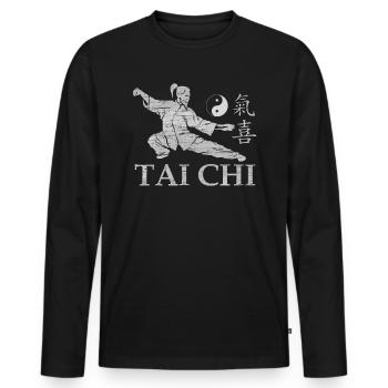 Maître de Tai Chi Zen Yin Yang Chakra Énergie Bonheur - T-shirt manches longues Premium bio Homme - noir - Devant - Nico (187cm)