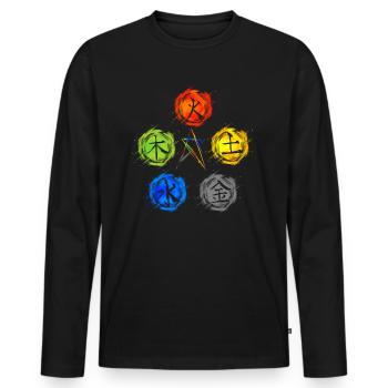 Qigong 5 Éléments Chakra Spirituel Zen Tai Chi - T-shirt manches longues Premium bio Homme - noir - Devant - Nico (187cm)