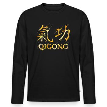 Qigong Symboles chinois Qi Gong Chakra Tai Chi - T-shirt manches longues Premium bio Homme - noir - Devant - Nico (187cm)