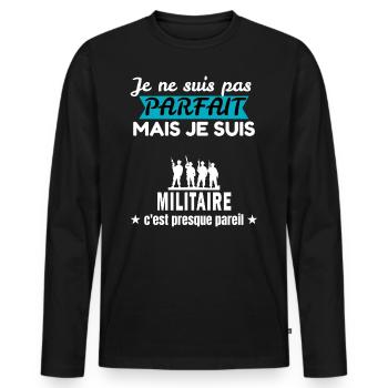 je ne suis pas parfait Militaire cadeau Militaire - T-shirt manches longues Premium bio Homme - noir - Devant - Nico (187cm)