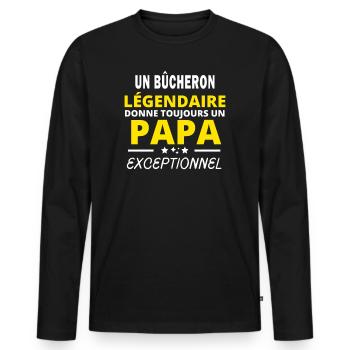 un BÛCHERON légendaire drôle papa exceptionnel - T-shirt manches longues Premium bio Homme - noir - Devant - Nico (187cm)