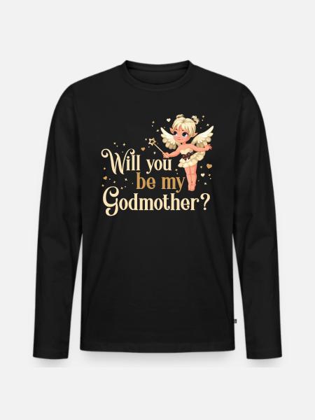 Vil du være min gudmor? fe - Premium økologisk langærmet T-shirt til mænd - sort