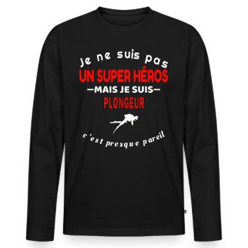 mais c est presque pareil SUPER HÉROS et Plongeur - T-shirt manches longues Premium bio Homme - noir - Devant - Nico (187cm)