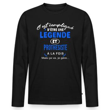 humour Légende et PROTHESISTE cadeau - T-shirt manches longues Premium bio Homme - noir - Devant - Nico (187cm)