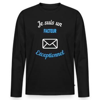 Je suis un Exceptionnel facteur - T-shirt manches longues Premium bio Homme - noir - Devant - Nico (187cm)