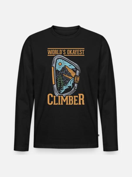 Rock Climbing Climber Carabiner - Men's Premium Organic Long Sleeve Shirt - black