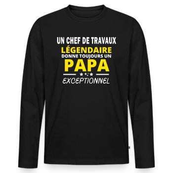 CHEF DE TRAVAUX légendaire drôle papa exceptionnel - T-shirt manches longues Premium bio Homme - noir - Devant - Nico (187cm)