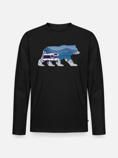 Camping Bear Motorhome - Men's Premium Organic Long Sleeve Shirt - black