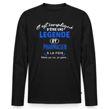 humour Légende et PHARMACIEN cadeau - T-shirt manches longues Premium bio Homme - noir - Devant - Nico (187cm)