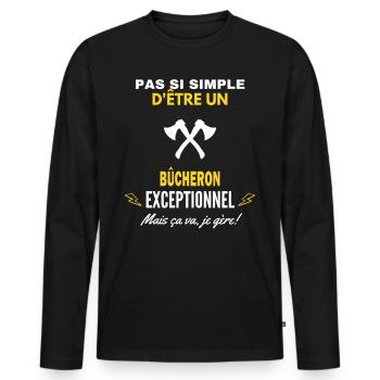 pas si simple D être un exceptionnel bûcheron - T-shirt manches longues Premium bio Homme - noir - Devant - Nico (187cm)