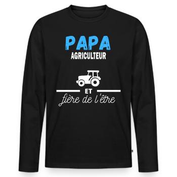 papa et fière de l être agriculteur citation - T-shirt manches longues Premium bio Homme - noir - Devant - Nico (187cm)